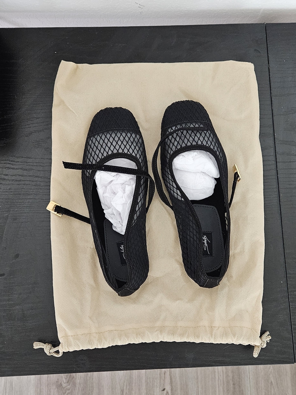 Charlies Black Mesh Mary Jane Flats With Ankle Strap View 2